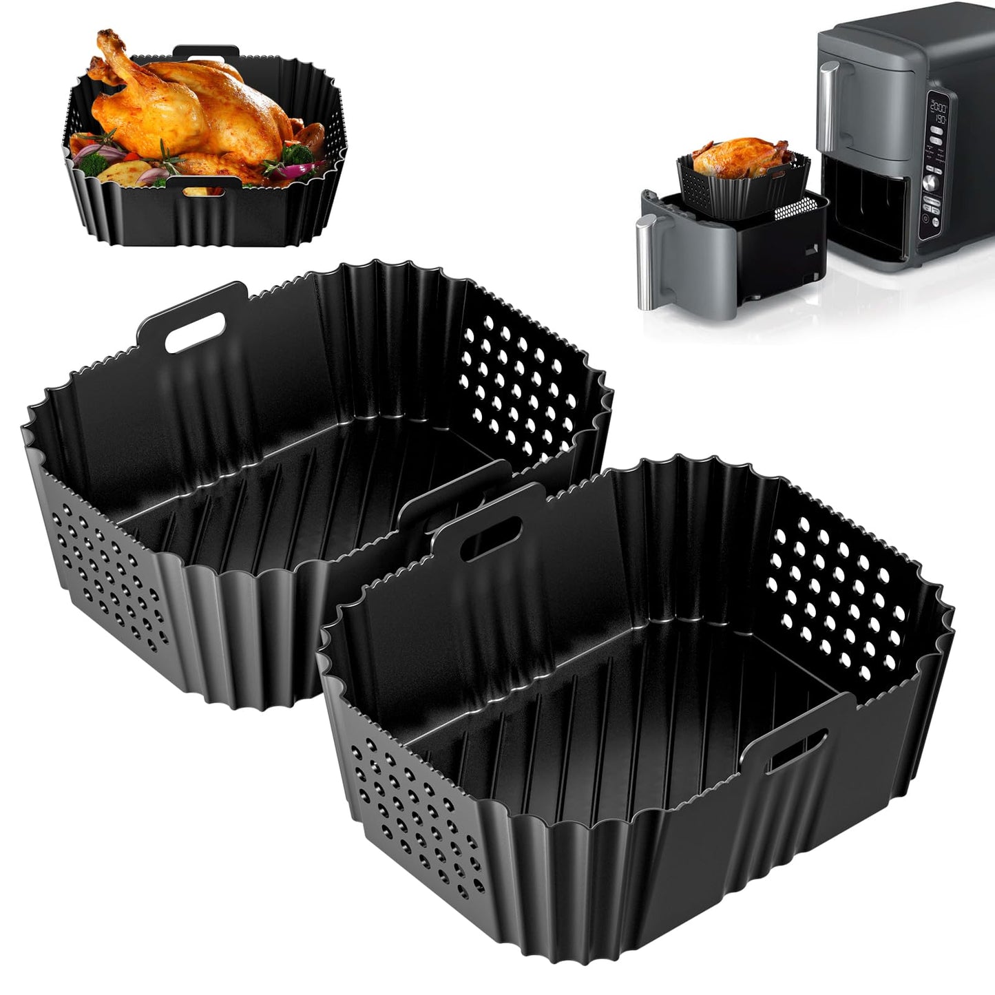 Ninja Double Stack Air Fryer Liners - Silicone Liners for 2 Basket, XL 9.5L Air Fryer