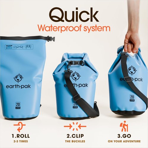 Earth Pak Waterproof Dry Bag - Roll Top Design Keeps Gear Dry for Kayaking | Includes Waterproof Phone Case