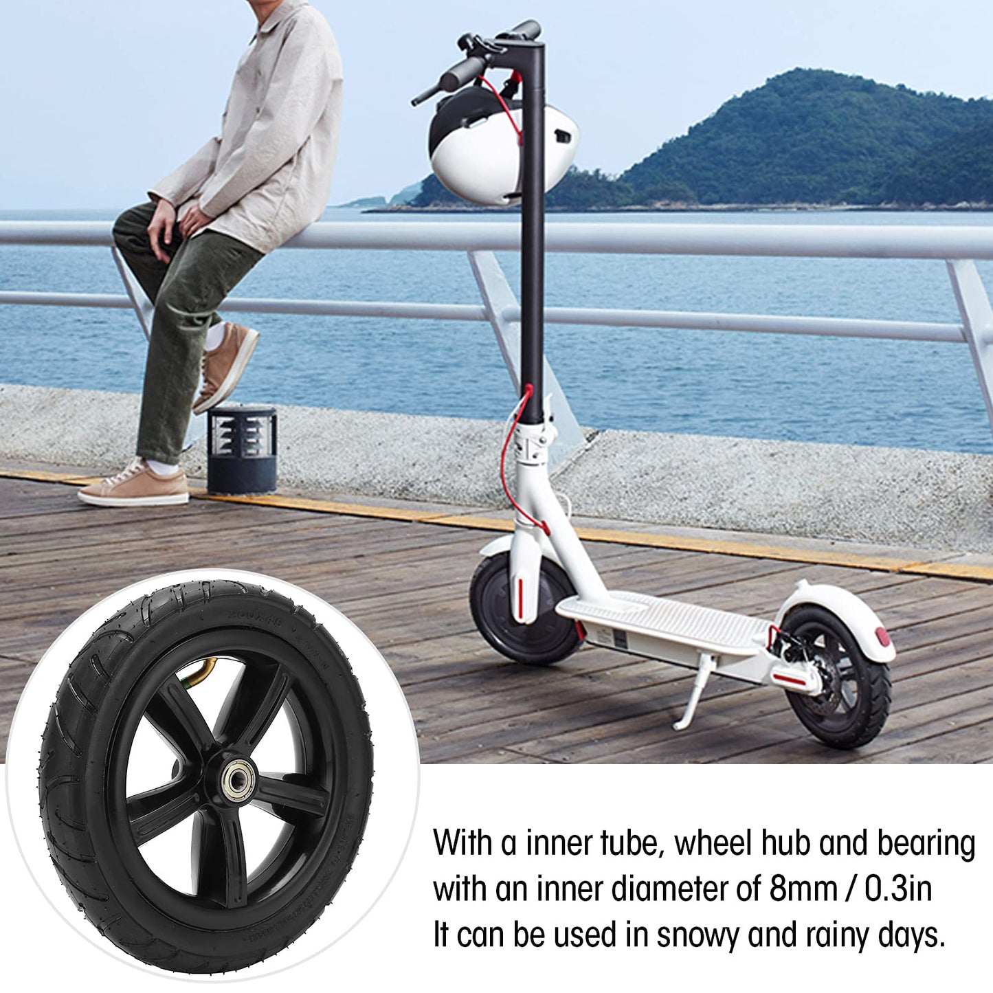 EIMSOAH 8 Inch Electric Scooter Wheel, 200x45 Pneumatic Wheel with Inner Tube, for Electric Scooter with Hub and Bearings