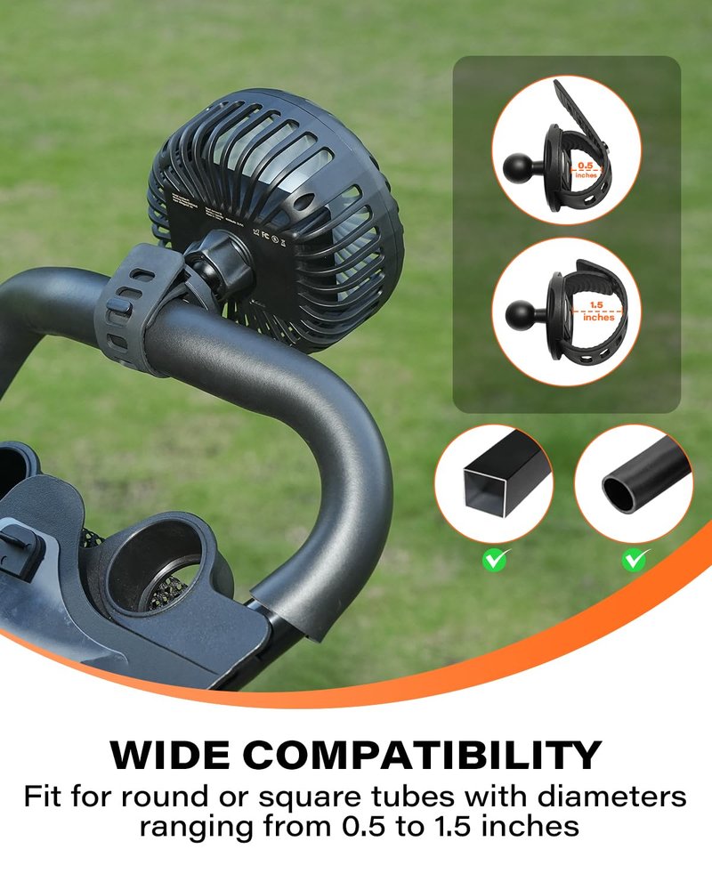 A2C 2-Pack Rechargeable Golf Cart Fan, Battery Operated Clip On Fan for EZGO Club Car Yamaha, 360° Rotating Portable Summer Cooling Fan, Golf Season Course Cart Essential Accessories for Outdoor (2)