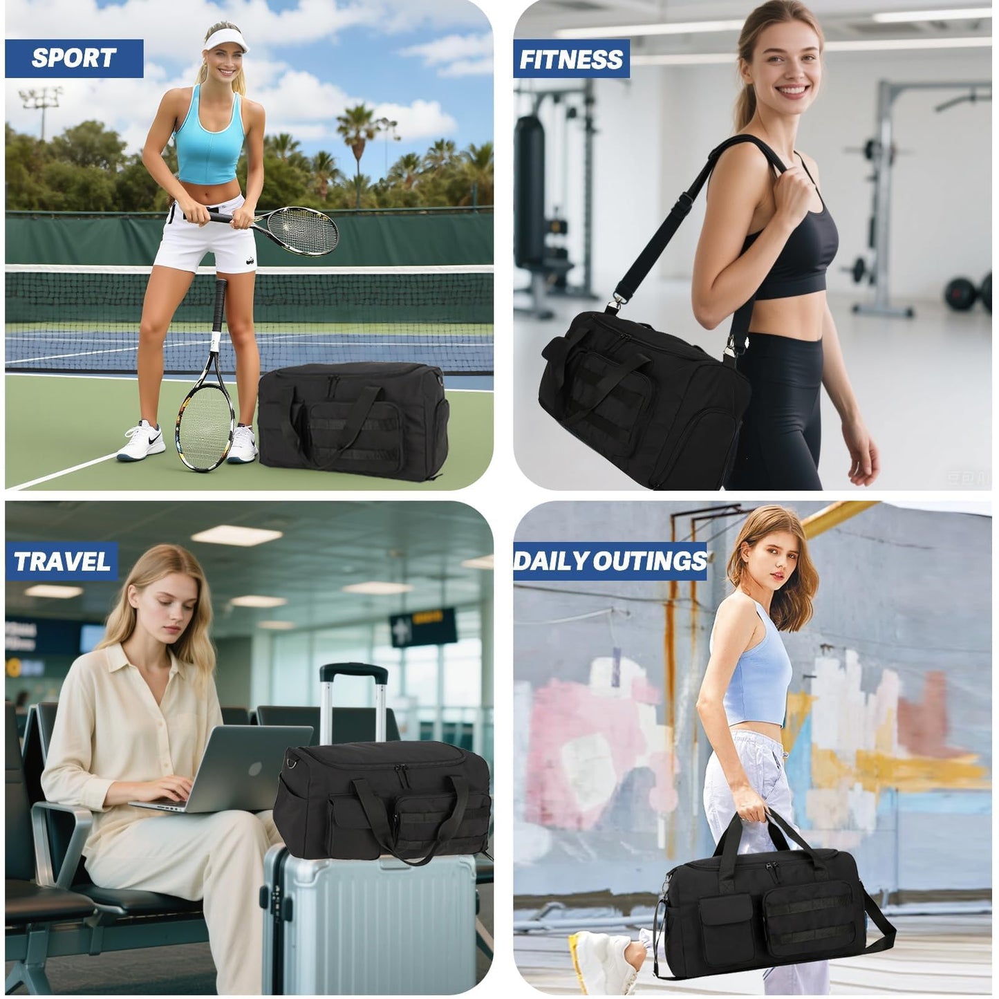 Castura Gym Bags for Women & Men - Lightweight Travel Duffle Bag with Shoes Compartment & Wet Pocket, Durable Carry-on Weekend Bag, Medium