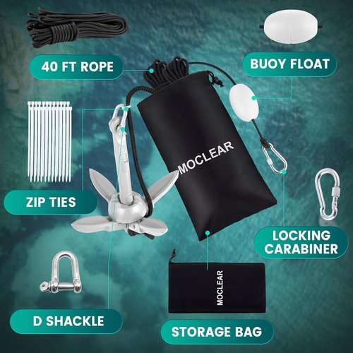 Kayak Anchor Kit - 1.5/3.5 lb Compact Folding Grapnel Anchor for Kayaks, Canoes & SUPs | Lightweight Rust-Resistant Design