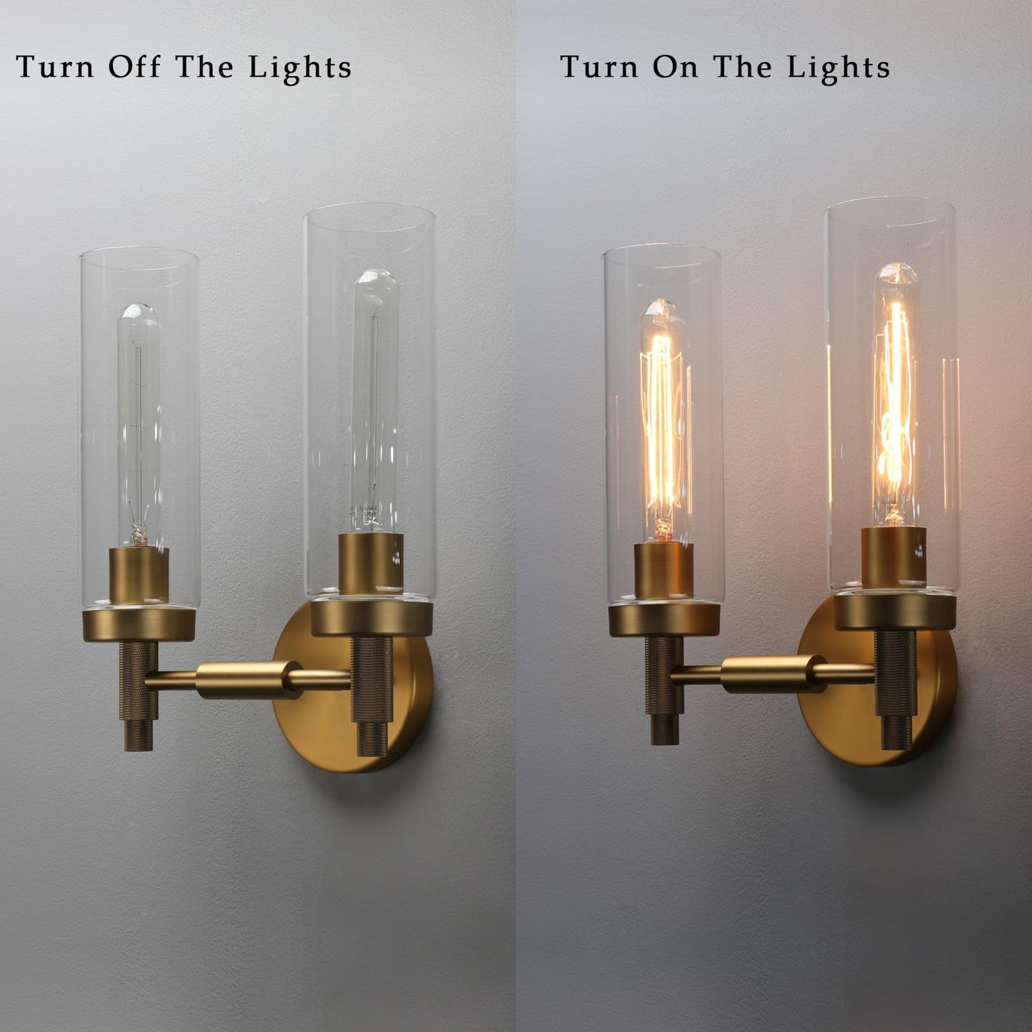 Phansthy Rustic Industrial Wall Sconce Light with 3.14"/8cm Tubular Clear Glass Lampshade (Double Sconce Antique)