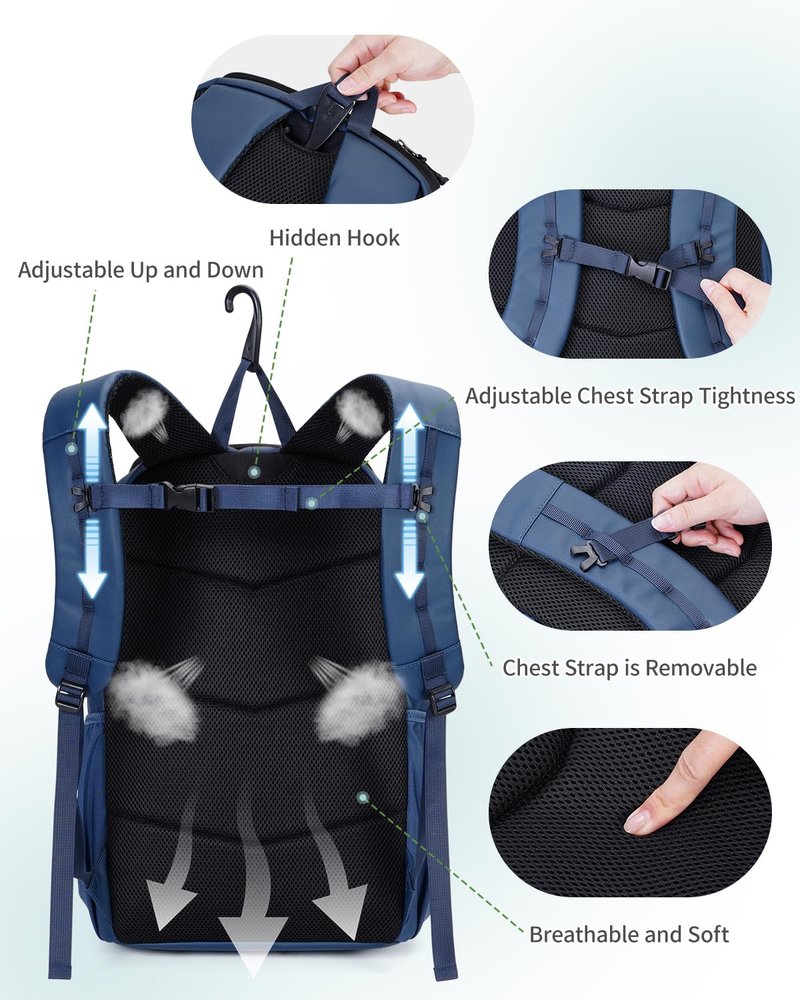 sportsnew Pickleball Bag, Waterproof Pickleball Backpack for Women Men with Shoe Compartment & Fence Hook, Navy Blue Patent Pending