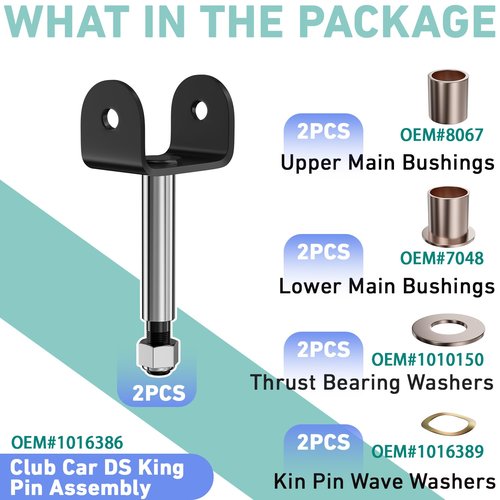 Drive-up Golf Cart Front End King Pin Repair Kit for Club Car DS 1981-Up Gas and Electric Models, OEM 1016386