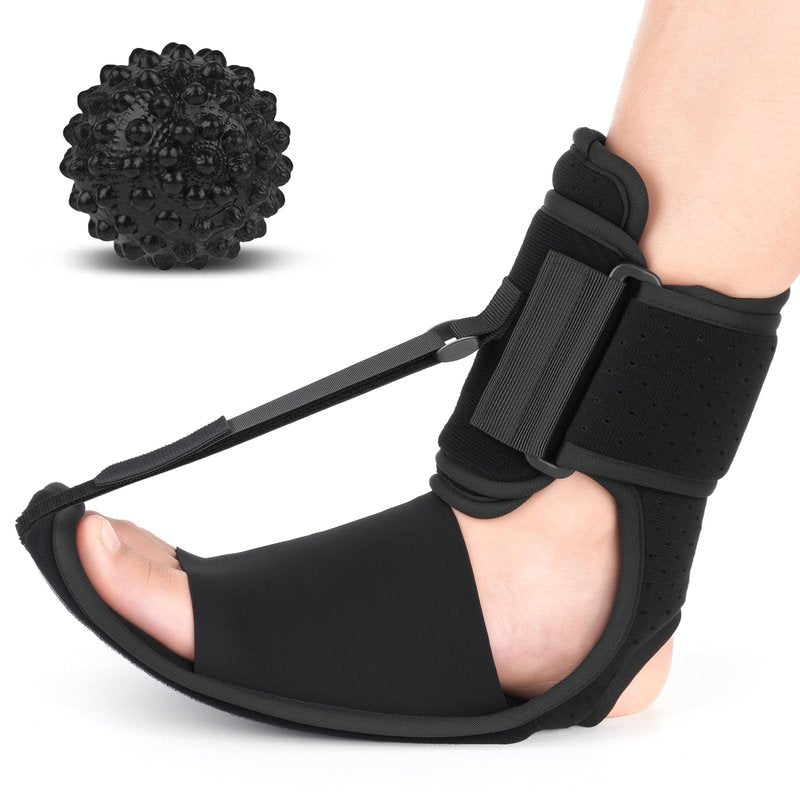 Upgraded Plantar Fasciitis Night Splint with Massage Ball for Foot Pain Relief Causing by Plantar Fasciitis, Achilles Tendonitis, Heel Spur, Comfortable & Easy-to-use Brace for Men & Women, Black Medium