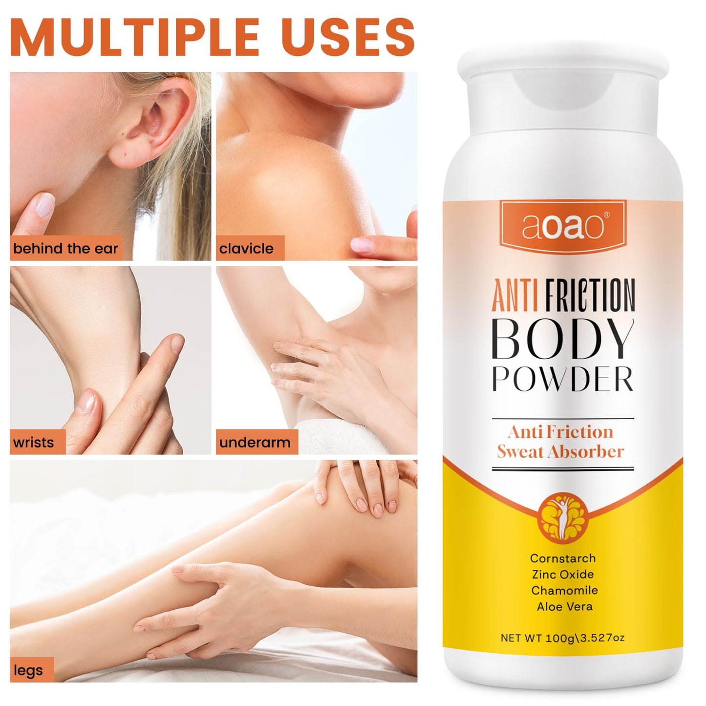Women's Dry Body Powder, Sweat Absorb Talc-Free Dusting Powder for Curvy Figures, Hypoallergenic Anti-Friction Formula, Chafe-Free Between Legs During Exercise Or Walking, Multi-Use for Foot, 3.53oz