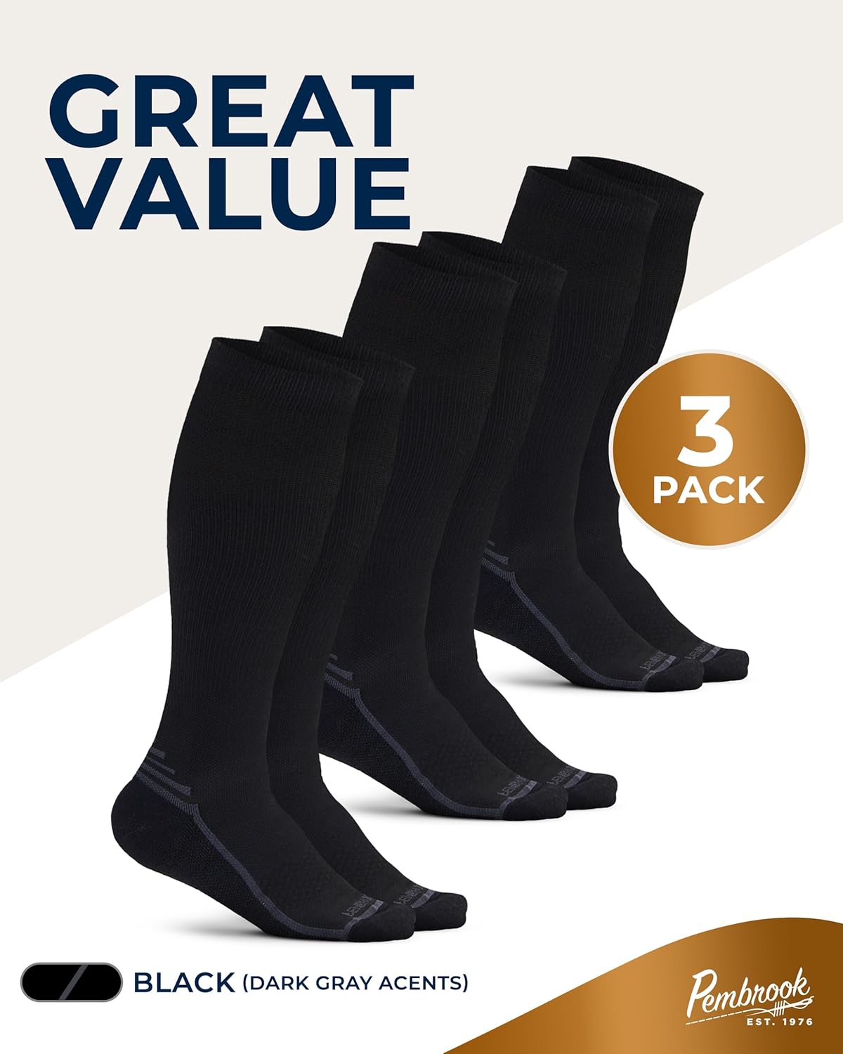 Pembrook Copper Compression Socks for Men - 20-30 mmHg | Ideal for Running, Hiking & Travel