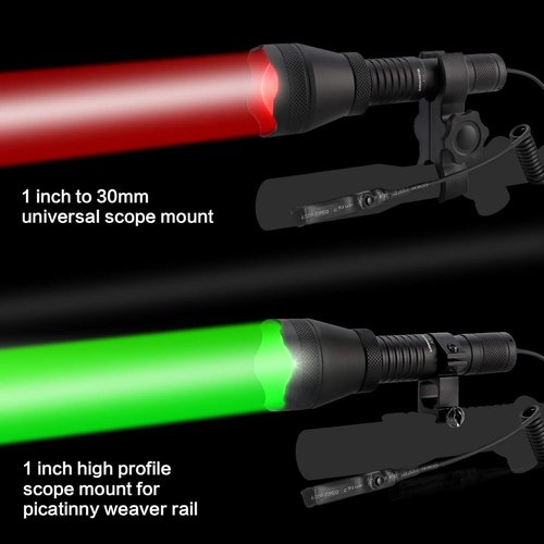 LUMENSHOOTER A10 Green Hunting Light - 1000 Lumens Zoomable Flashlight with Rubber Halo Shield | Red & White 850nm IR Torch