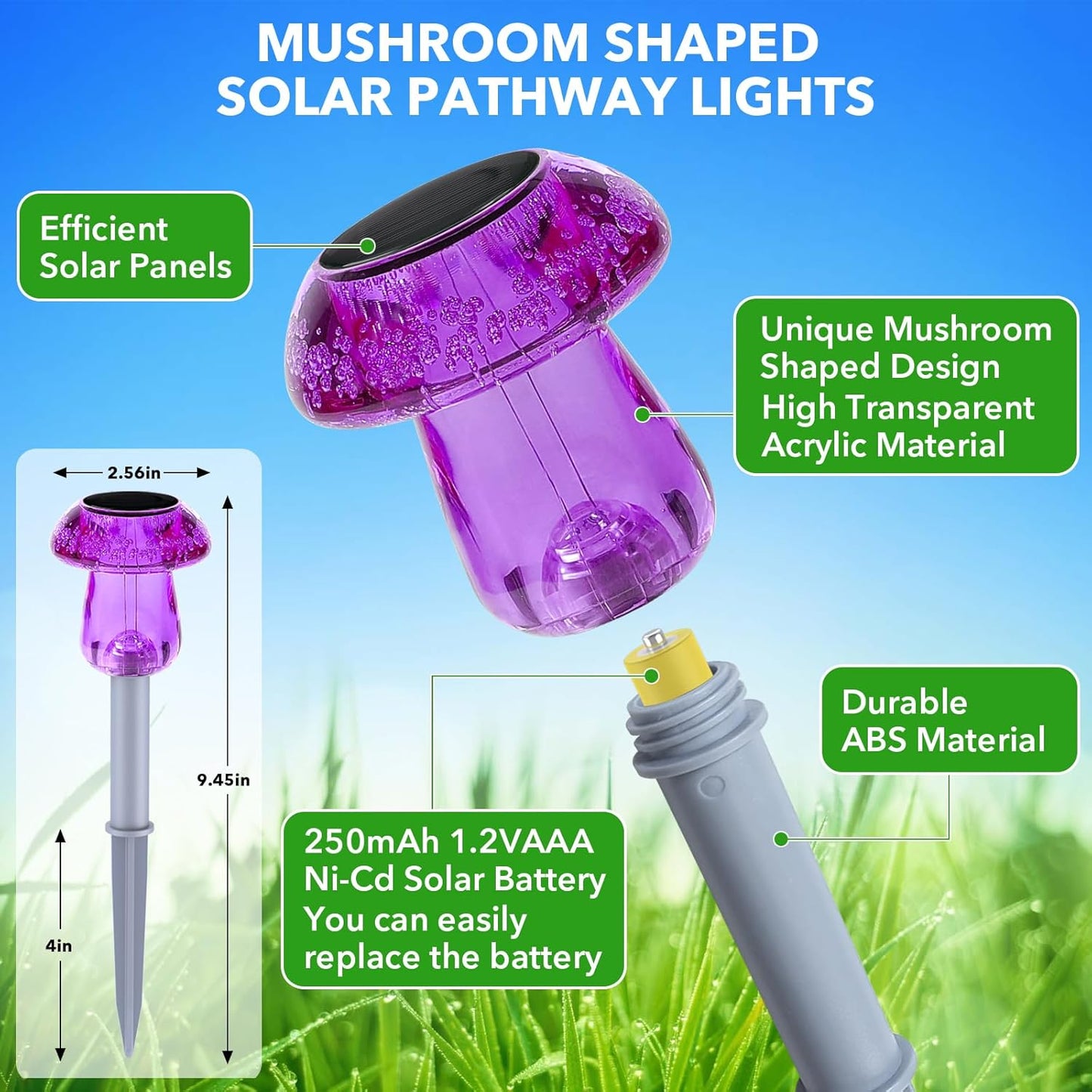 16 Pack Solar Powered Mushroom Lights - Waterproof LED Garden Pathway Lighting for Yard & Landscape Decor (Purple)