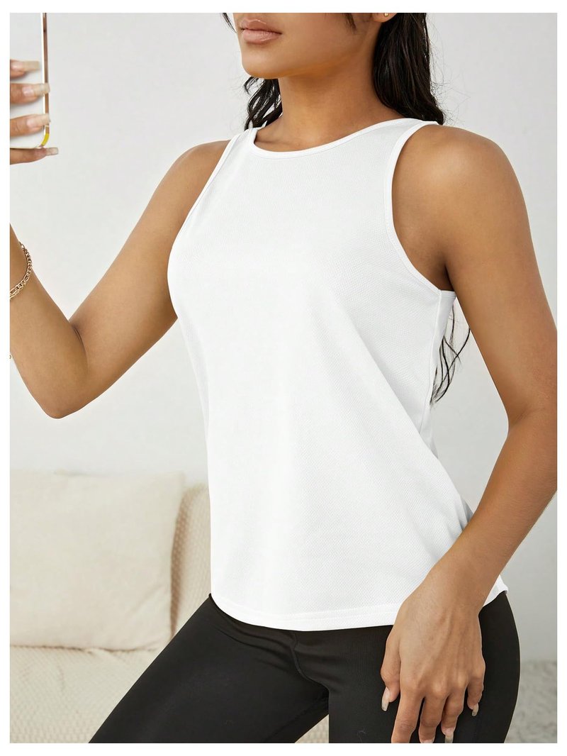 OYOANGLE Women's Workout Tank Top Cut Out Backless Running Sports Athletic Sleeveless Tops White Large