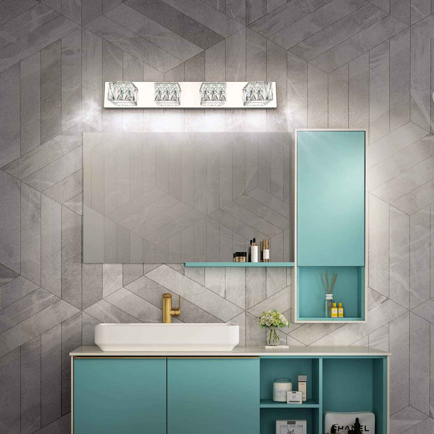 ZUZITO 4 Light Bathroom Vanity Light - Crystal Modern LED Vanity Lights Bar - Chrome Bath Lighting Fixtures Over Mirro