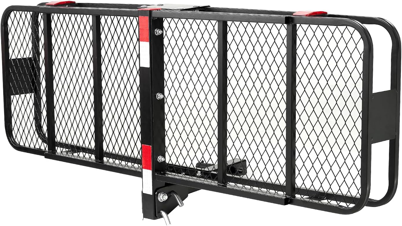 VEVOR Hitch Cargo Carrier - 500 lbs Capacity with Waterproof Cargo Bag & Net | 60"x20"x6" Folding Design for SUVs