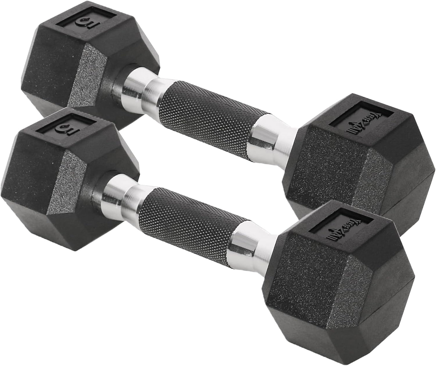 Yes4All Chrome Hex Dumbbells - Anti-Slip Rubber Grip Hand Weights, 10-30 LBS Pair