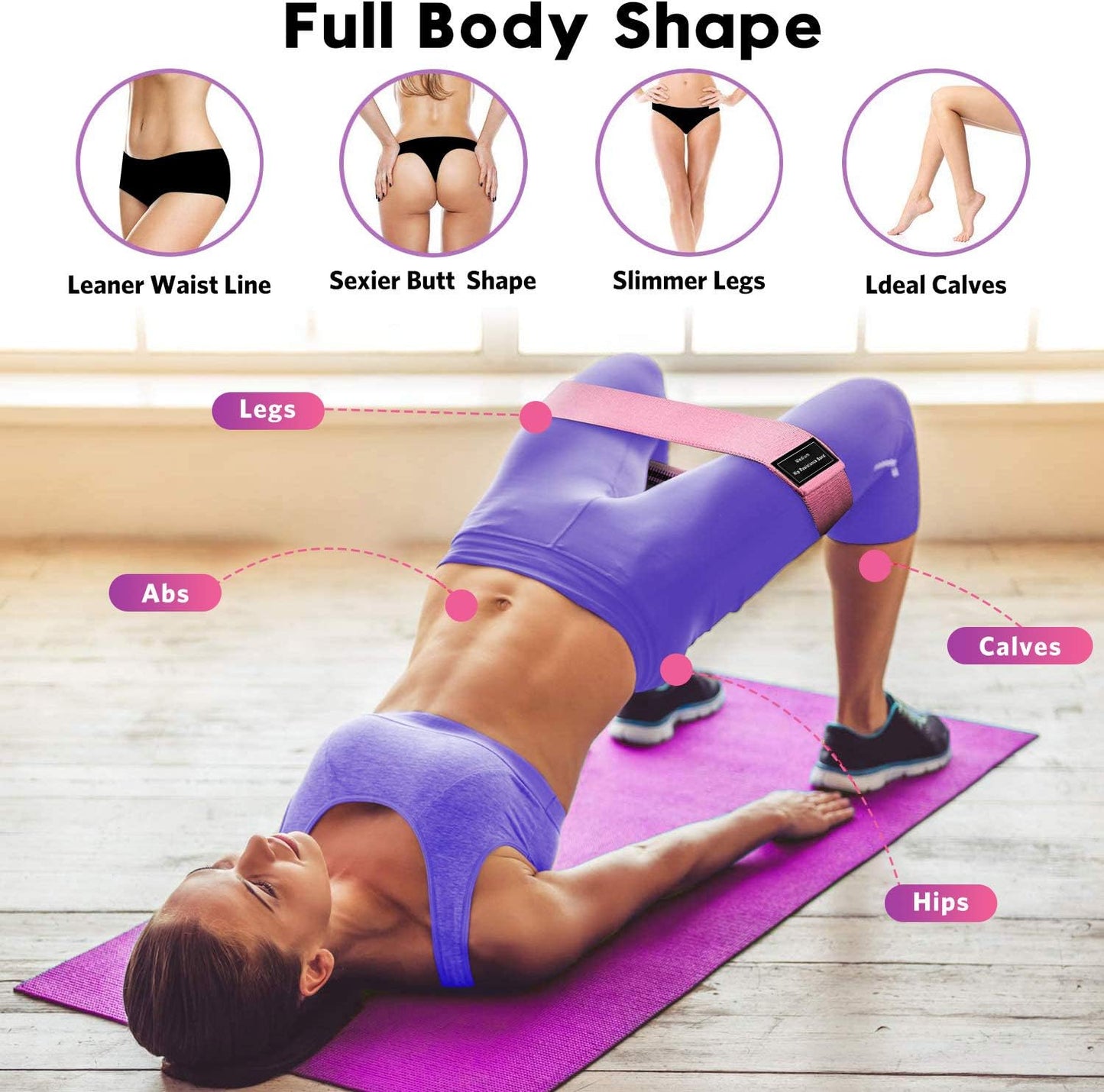 Skiennix Resistance Bands Set - 8-Piece Workout Bundle with 5 Latex & 3 Fabric Booty Bands, 2 Portable Bags