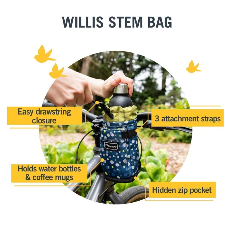 Po Campo Bags Bike Accessories – Willis Stem Bag – Bicycle Stem Pouch for Bike Handlebar Bag – Drawstring Feed Bag for Cycling and Bikepacking (Bubbly)