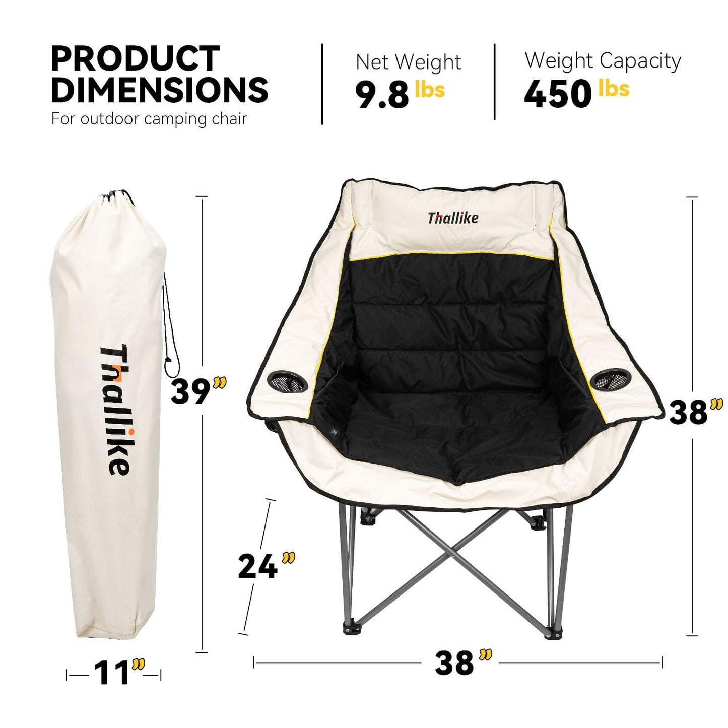 Heated Oversized Camping Chair for Adults Portable Folding Padded Chair with 3 Heat Levels Cup Holder Side Pocket and Carry Bag for Camping Outdoor Sports Picnic Lawn Supports up to 450lbs