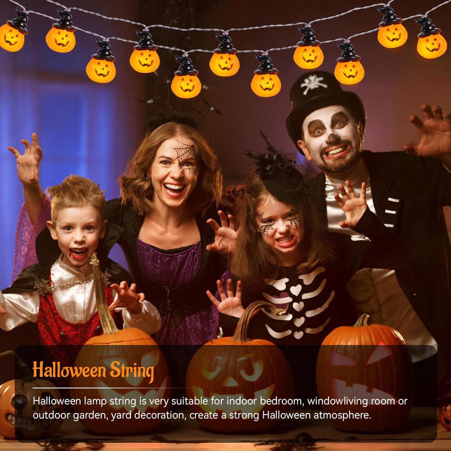 Jivoxia Halloween Pumpkin String Lights, 20 LED 9.8FT 8 Modes Pumpkin Lights Battery Operated, Waterproof Halloween Decorations Lights for Yard Indoor Outdoor Party Decorations