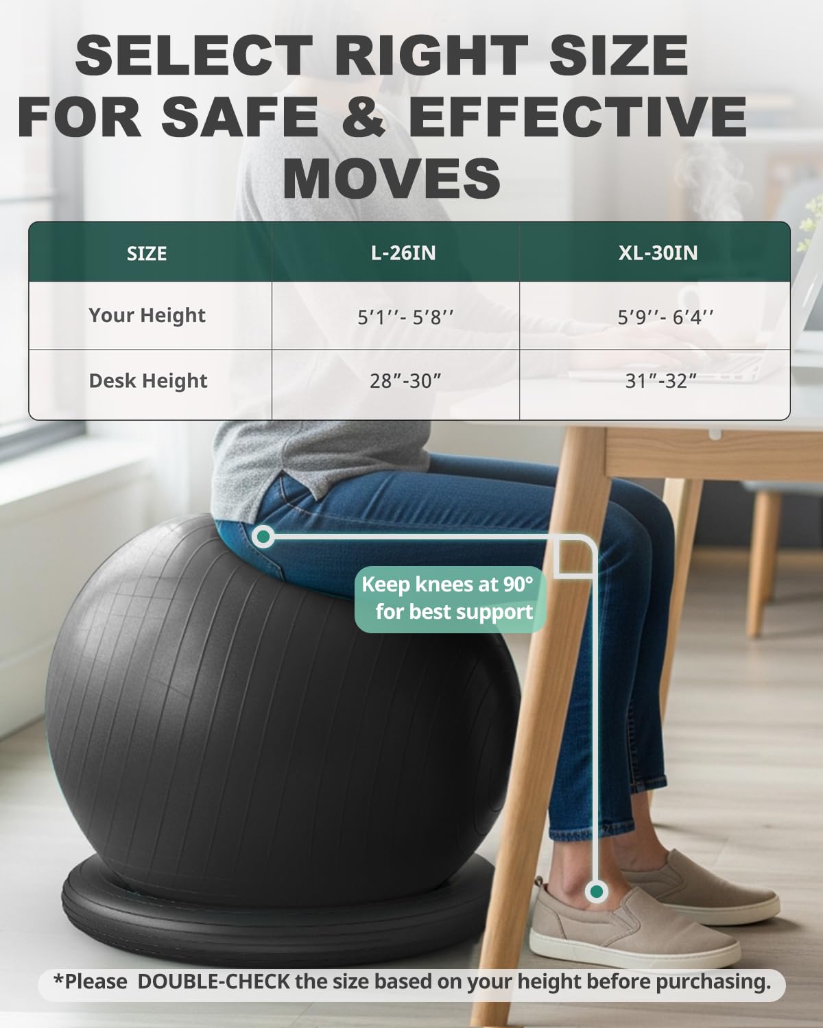 Trideer Yoga Ball Chair with Base for Office Desk, Exercise & Stability Ball Seat, Pilates Ball for Core Training, Pregnancy Ball, Back Pain Relief & Active Sitting