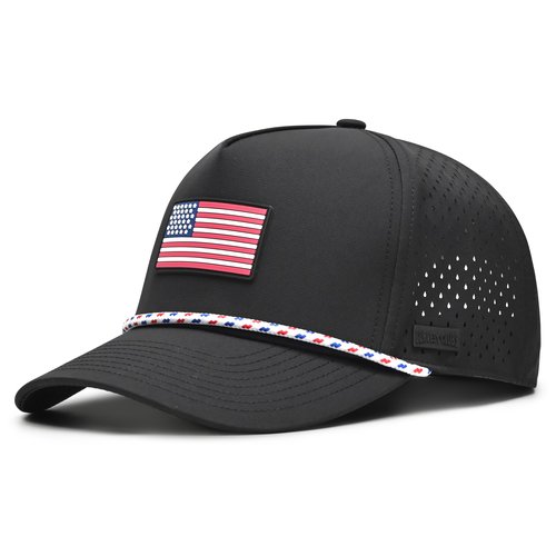 Curves & Clubs American Flag Golf Hat – Black Performance Rope Cap – Patriotic USA Golf Hat – Adjustable, Breathable (US, Numeric, 0, Black USA Flag)