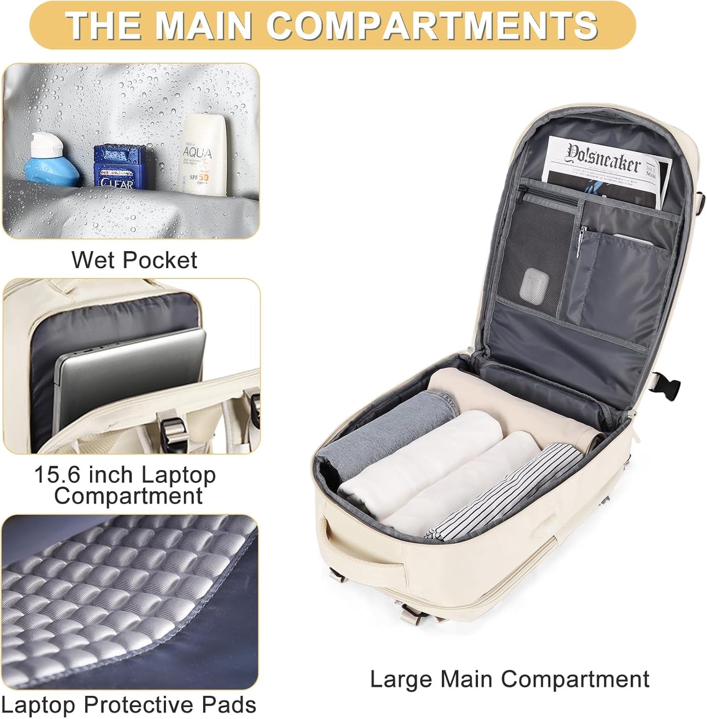 Skiennix Large Travel Backpack - Airline Approved & Waterproof - Perfect for Men & Women