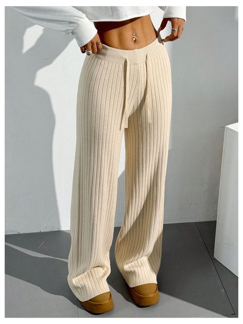 Verdusa Women's Wide Leg Sweatpants Comfy Lounge Pants Straight Leg Baggy Pants Yoga Workout Knit Trousers Winter Clothing Apricot Small