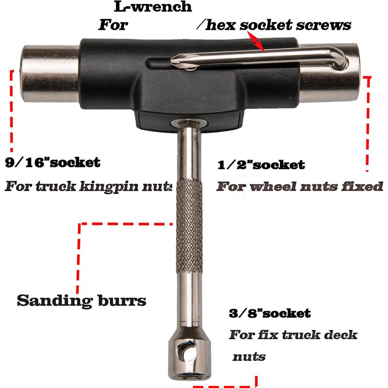 vanpro Skateboard Tools Skate Tool All in oneUsed for Installation and Maintenance of Various Skateboards and Roller Skates，etc. (fold Portable)