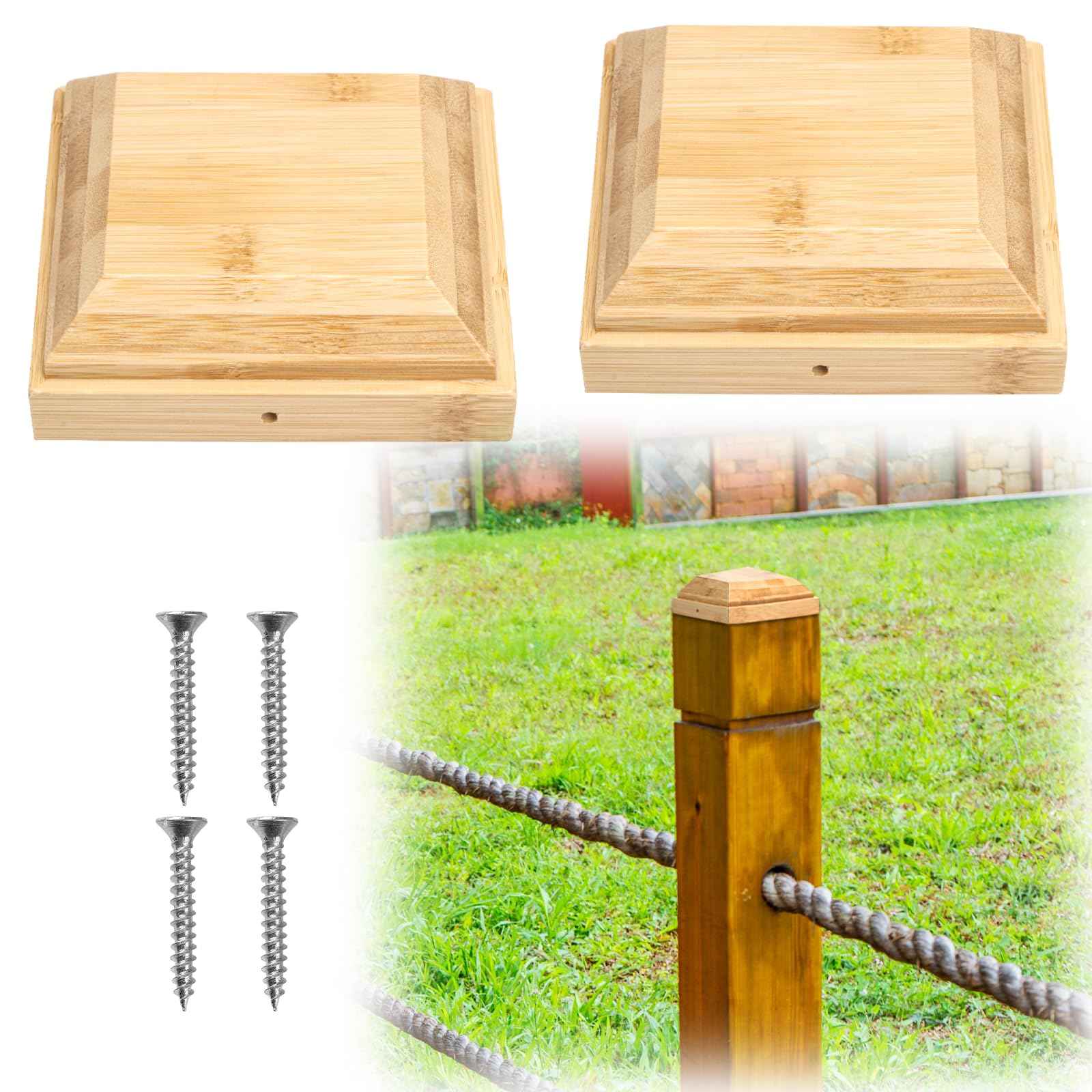 2 Pack 4x4 Wood Flat Top Post Caps Fence Post Caps Newel Post Mounting Kit for Outdoor Fences Mailboxes Decks(Actually 3.7x3.7inch