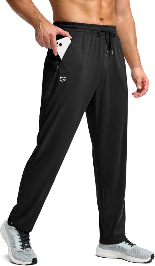 G Gradual Men's Athletic Sweatpants - Lightweight Mesh with Zipper Pockets | Open Bottom for Gym & Running