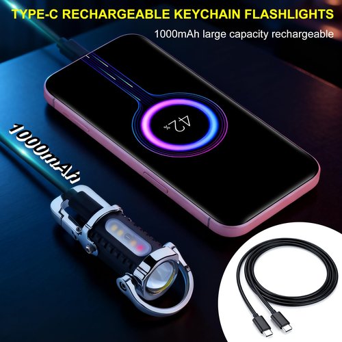 FULLIKES Keychain Flashlight (3 in 1), Portable Rechargeable Bright Keychain Flashlight, Cob Keychain Work Light with 7 Light Modes, 1500 Lumens Mini Keychain Lights for Emergencies