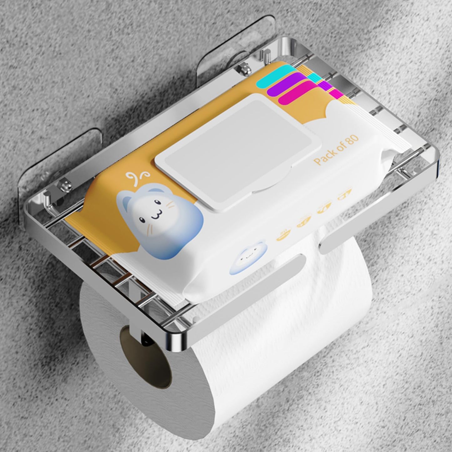 AIDILI Toilet Paper Holder with Phone Shelf, Self Adhesive Toilet Tissue Roll Holder Without Drilling, Rustproof Stainless Steel Tissue Paper Holder for Bathroom Hardware Accessories