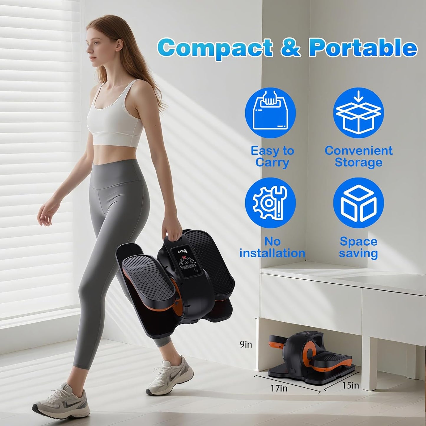 Under Desk Elliptical Machine | Skiennix Electric Mini Elliptical for Seniors - 12-Speed Touch Screen & Remote Control