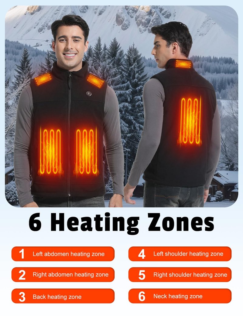Vokora Heated Vest for Men with Battery Pack, Lightweight Fleece Electric Heating Vest for Winter Outdoor Hunting