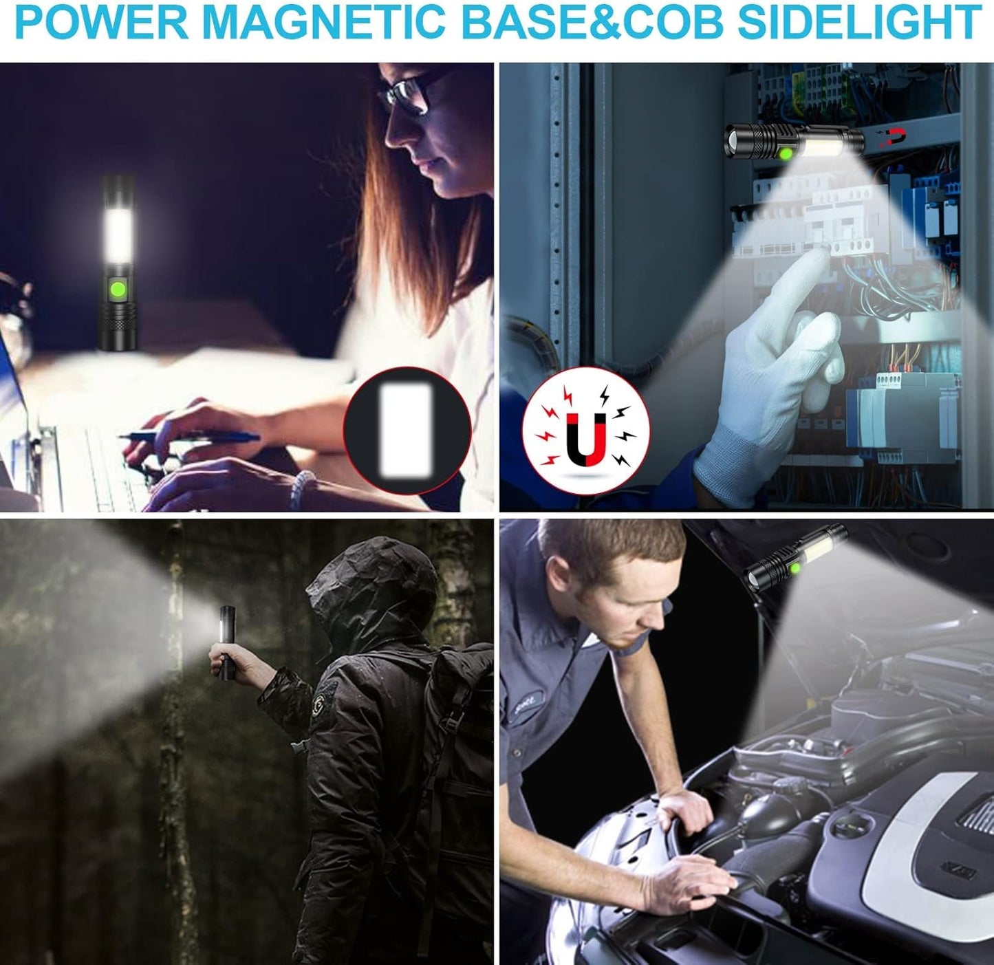 Skiennix Rechargeable Flashlight - Super Bright LED with COB Sidelight, Waterproof & Zoomable, 4 Modes