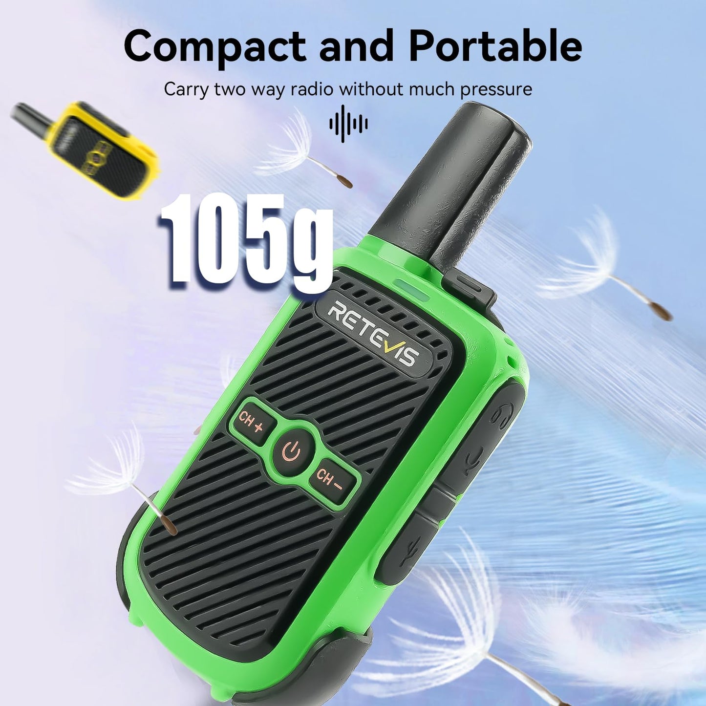 Retevis RT15 Walkie Talkies, Portable FRS Two Way Radios Rechargeable, Durable, Compact, VOX, Key Lock, Mini Walkie Talkies for Adults and Kids, School Family Outdoor Travel Camping Hiking (3 Pack)
