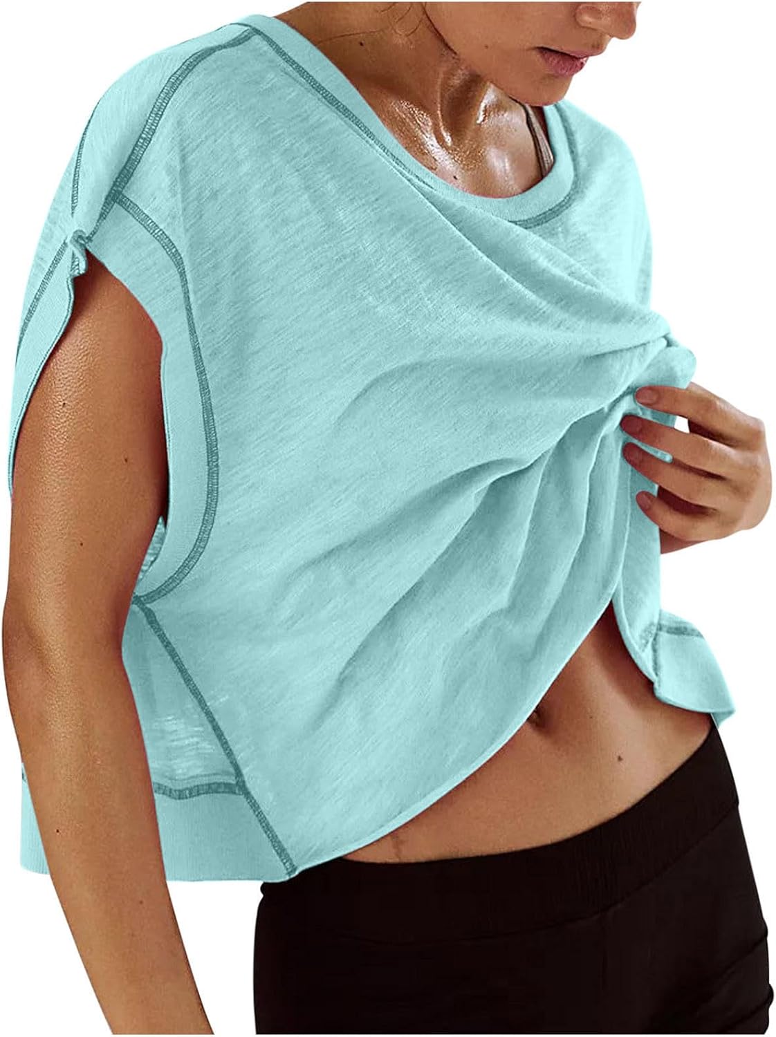 Skiennix Women's Open Back Workout Top - Y2K Short Sleeve Yoga Shirt | Casual Backless Gym Tee