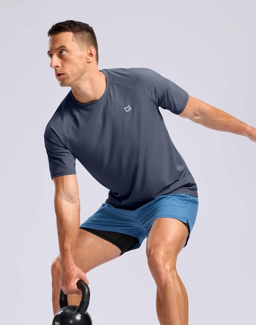 G Gradual Men's Athletic Workout T-Shirts Moisture Wicking Cooling Running Shirts Short Sleeve Performance Tee for Gym Tennis(Dusty Blue,XL)