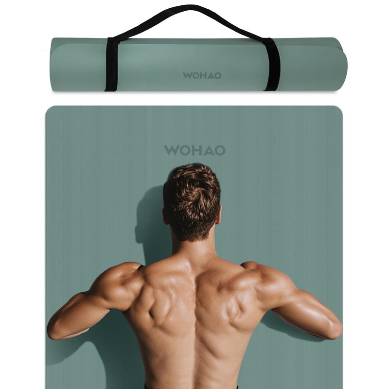 WOHAO 8mm Thick Non-Slip Yoga Mat - Large 72"x32", Eco-Friendly & Odorless with Carrying Strap, Extra Wide & Durable for Yoga, Pilates & Home Gym (Dark Green)
