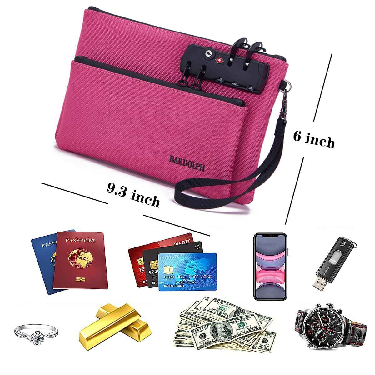 Money Bag with Lock, Double layer Men & Women's Locking Accessories Pouch, Bank Bag, Passports, Notary Supplies, Valuable StorageBag,CashBag and Zipper NotaryBag with Lock