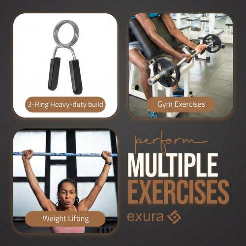 Exura Heavy-Duty Spring Collars for Olympic Barbell -3 Ring Premium Durable Barbell Clamps for Weight Bar - 2-Inch & 1-Inch Compatible, Secure Grip for Home & Commercial Gym, Weight Clips