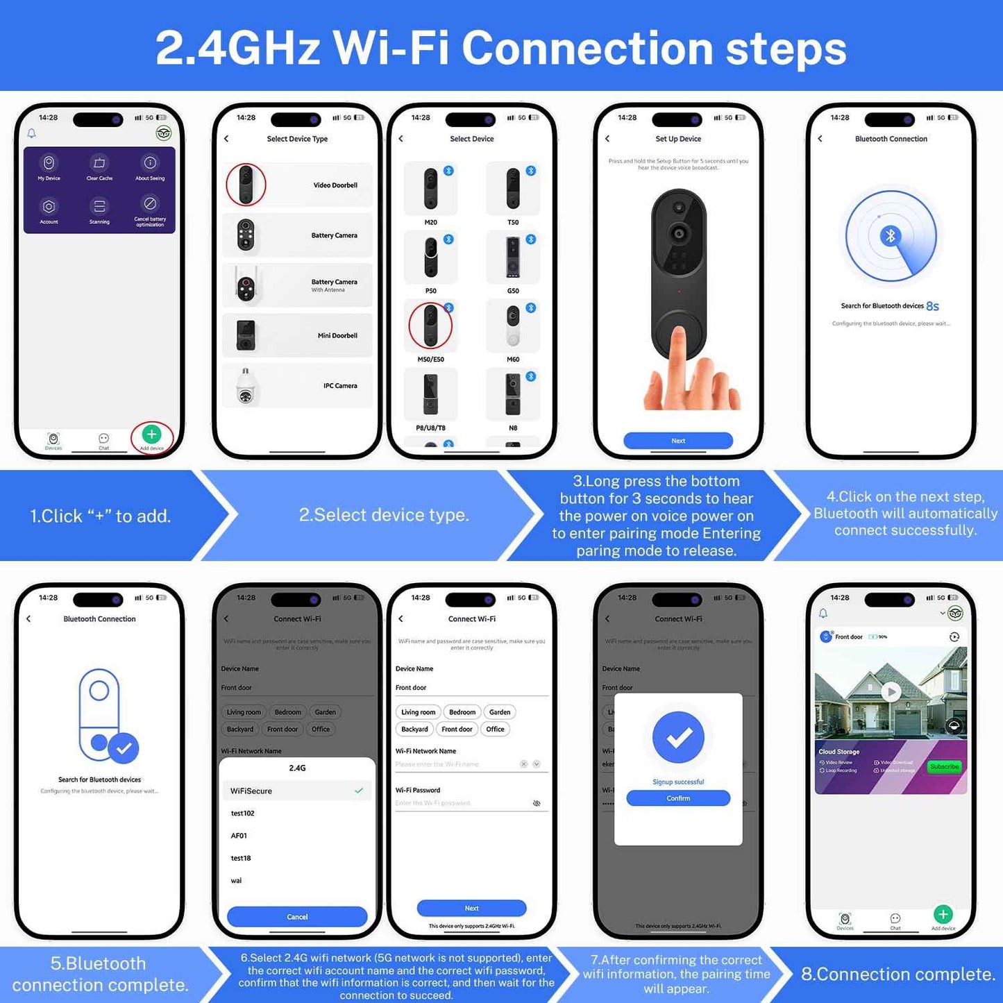 GridTera Smart Video Doorbell Camera Wireless, AI Human Detection and Instant Alerts, Night Vision, 2-Way Audio, Battery Powered, Cloud Storage Sold Seperately, 2.4G WiFi (Chime Included)
