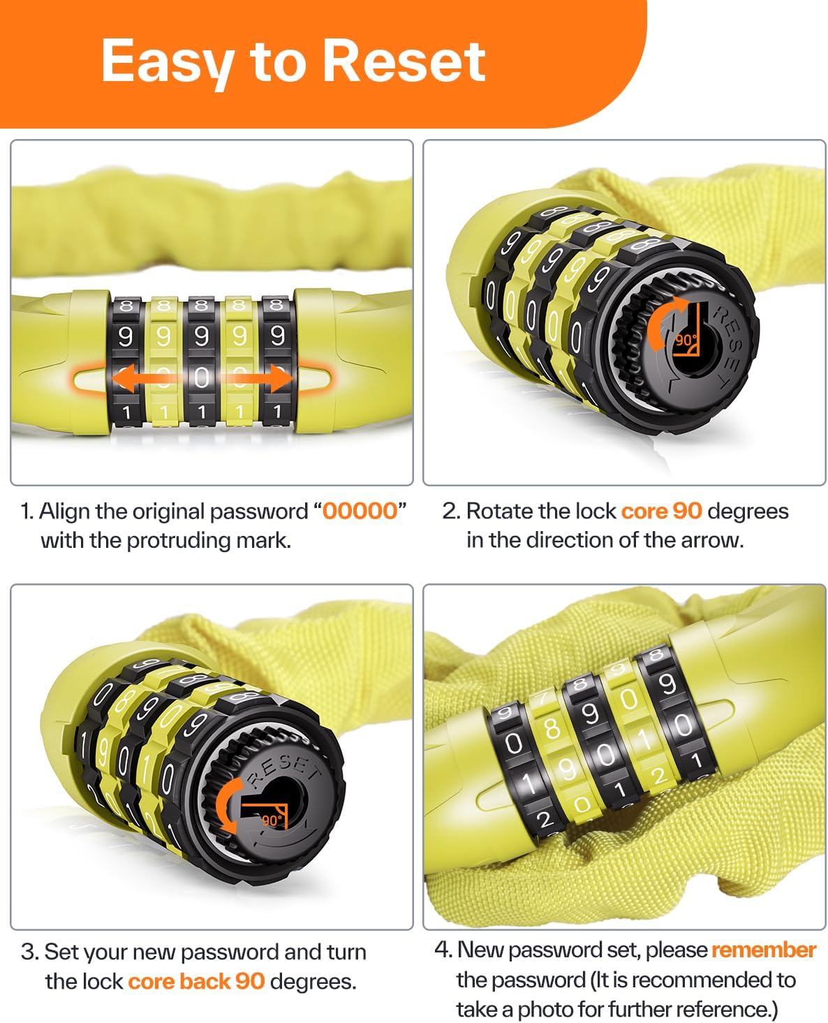 Sportneer Bike Lock - High Security 5-Digit Combination Anti-Theft Chain Lock | 3.2/3.6/4ft Heavy Duty for Bikes, Motorcycles & Scooters