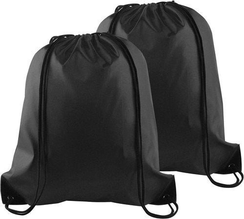 KUUQA Drawstring Backpack Bags - Versatile Cinch Sacks for School, Gym & Travel - Black (2 Pcs)