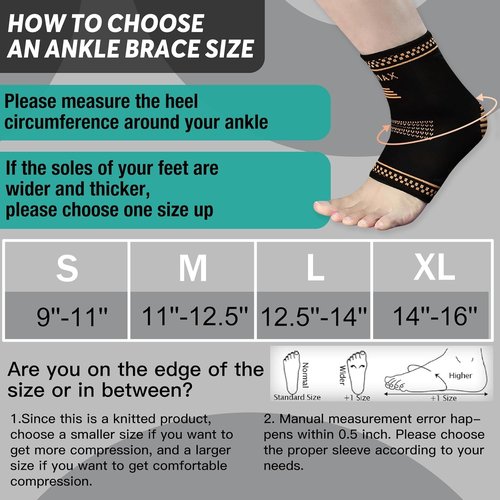 INDEEMAX Copper Ankle Brace - Compression Sleeve for Ankle Support & Pain Relief | Size L