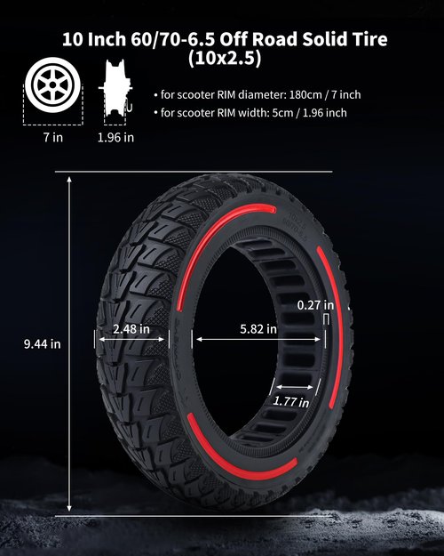 RidTianTek 60/70-6.5 Solid Tire 10 Inch 10x2.5 for Segway Ninebot Max G30 G30P G30LP Gotrax G5 G6 Electric Scooters, Puncture-proof, Tubeless Rubber Tires Front or Rear Replacement, 2pc (Red)