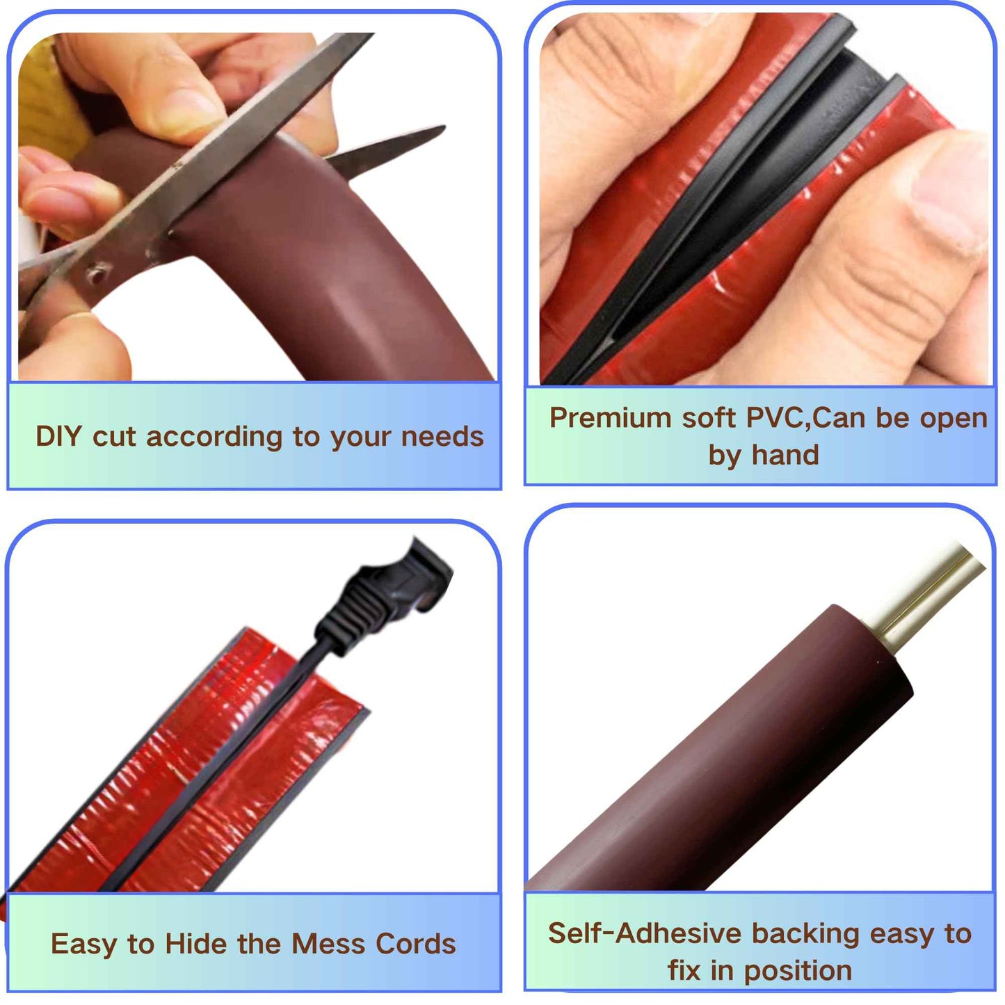 BEIEBIJOB 10ft Self Adhesive Floor Cord Cover,Cable Cavity:0.61"(W) x 0.32"(H),Heavy Duty Soft PVC Cable Protector and Extension Cord Hider,Cord Management System to Hide Wires on Floor,Yellow Wood