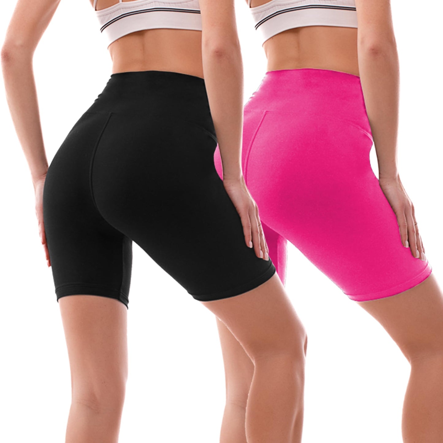Ipletix 2 Pack Biker Shorts Women, 6" High Waisted Yoga Running Workout Spandex Shorts Black/Hot Pink