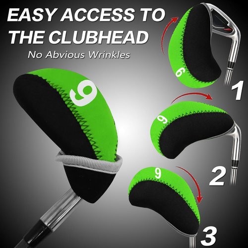 Golf Club Covers Set for Irons Neoprene Iron Head Cover Club Protector 10Pcs with/Without Top Window Accessories for Men Women (Green(Without Top Window))