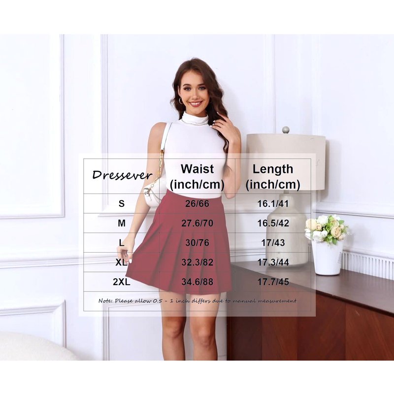 Dressever Women's Pleated Skirts Mini Skater Basic Skirt High Waist Tennis Skirt School Uniform Cheerleader Skirts Black XL