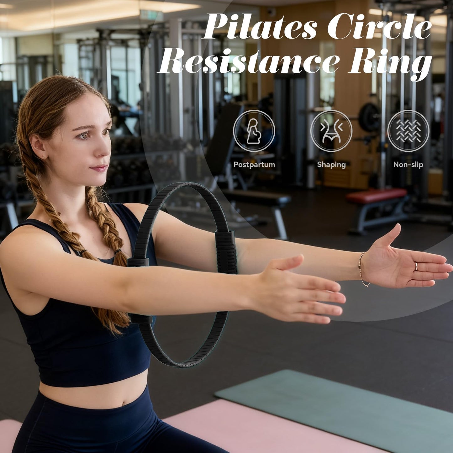 SUBCULTUREPICK Pilates Ring, Silicone Magic Pilates Rings, Lightweight & Durable Flexible Fitness Circle Exercise Equipment for Toning Arms, Thighs,Legs, Core,Yoga & Physical Therapy (Black)